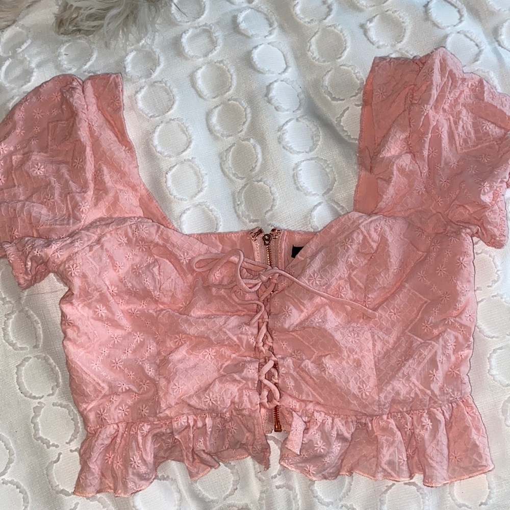 Tie front lace crop top